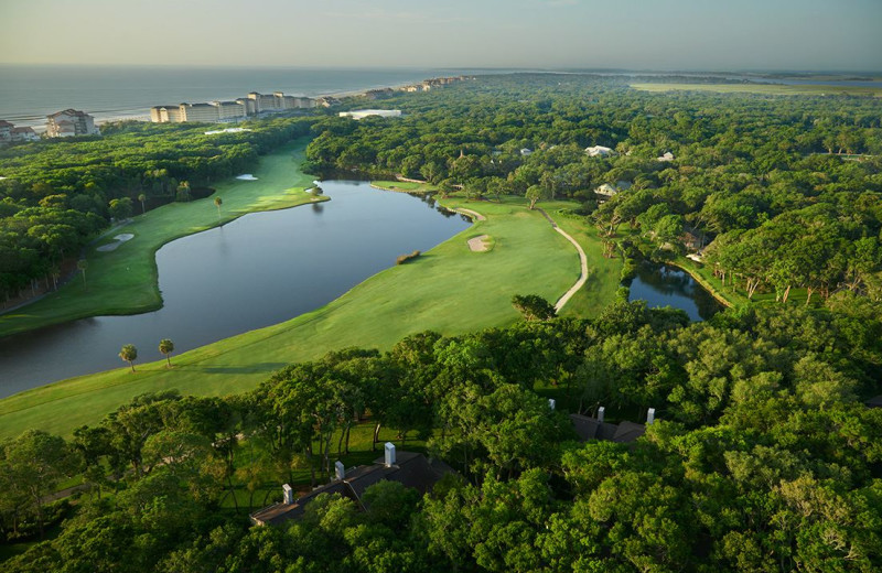 Aerial view of golf course at Omni Amelia Island Plantation.