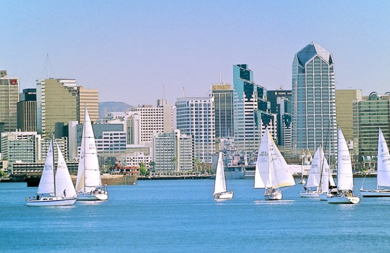 Sail boats in the bay at Loews Coronado Bay Resort.