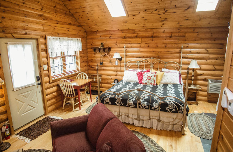 Cabin bedroom at Hay Creek Cabins.