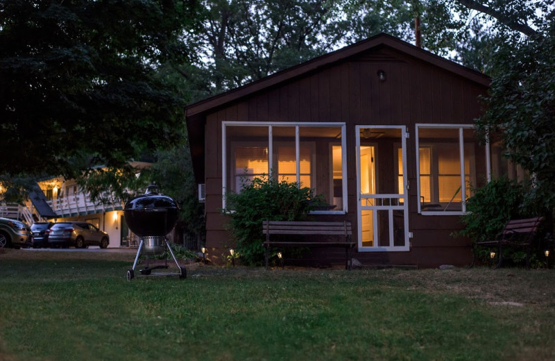 Cabin exterior at Delton Oaks Resort.