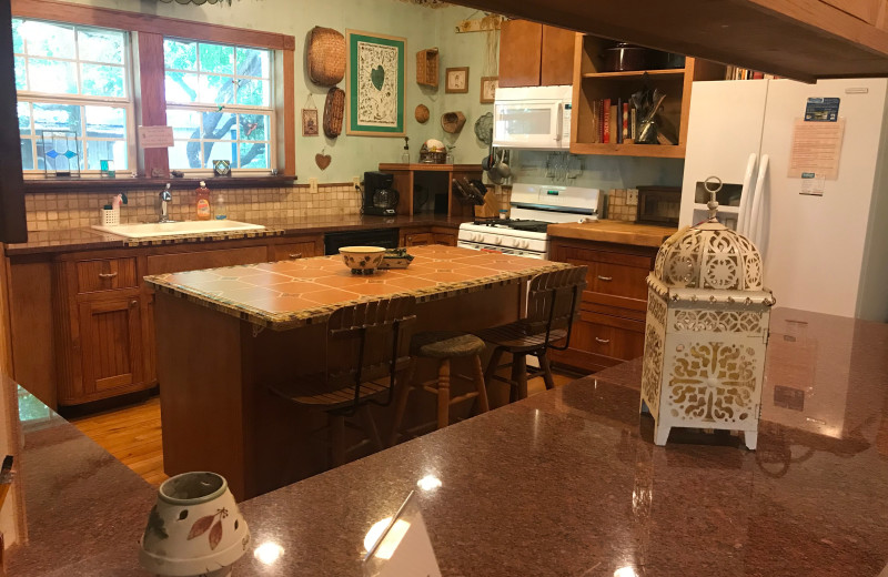 Cabin kitchen at Creekside Camp & Cabins.