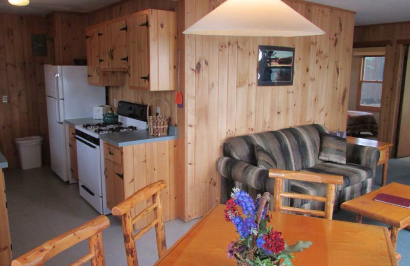 Cabin kitchen and dining at Elbow Lake Lodge.