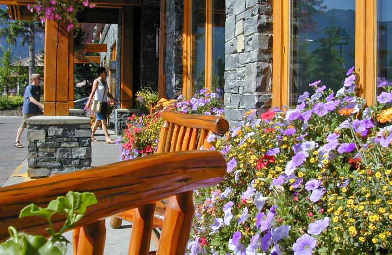 Exterior porch view at Banff Ptarmigan Inn.