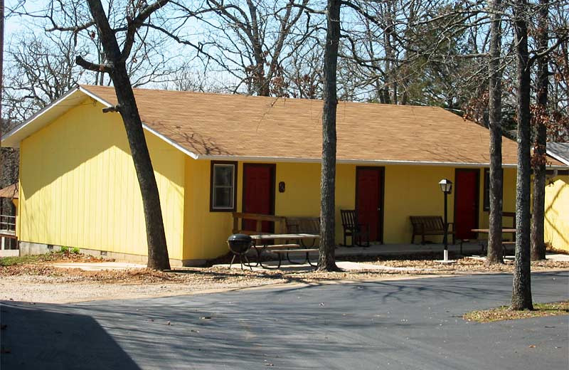 Cabin exterior at Golden Arrow Resort.