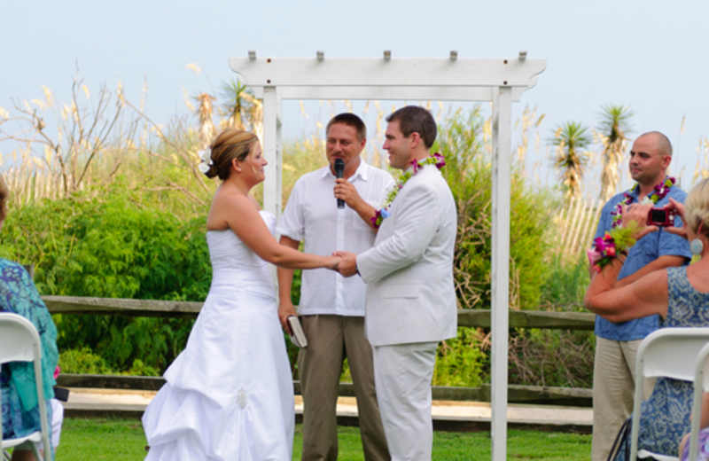 Wedding couple at Springmaid Beach Resort.