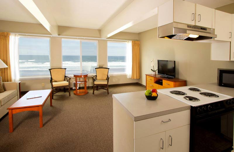 Guest room at Pelican Shores Inn.