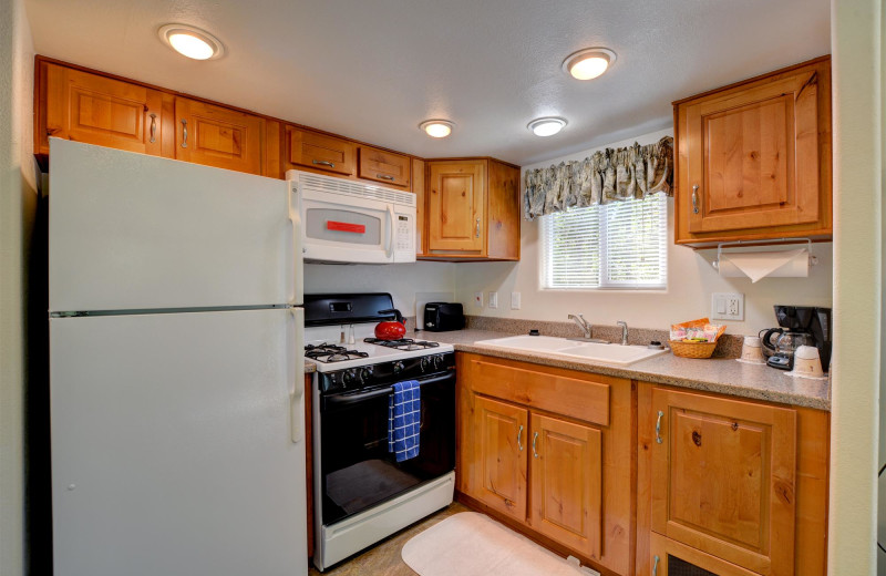 Cabin kitchen at Morrison's Rogue River Lodge.