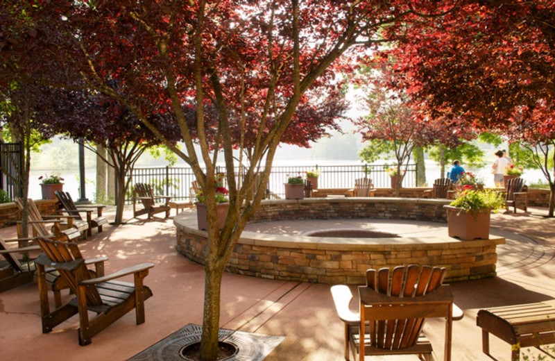 Patio fireplace at Stonewall Resort.