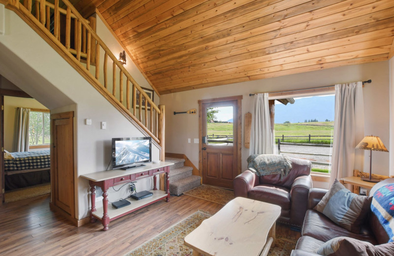 Cabin living room at Gentry River Ranch.