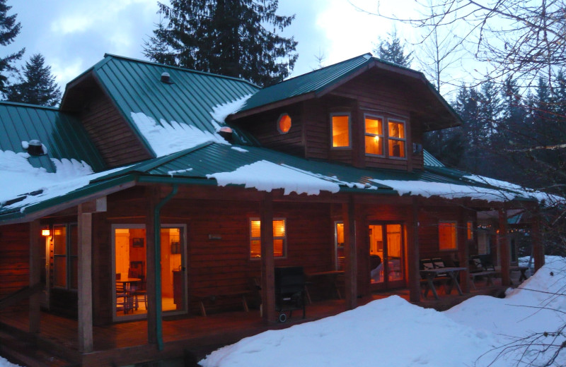 Cabin exterior at Jasmer's Rainier Cabins & Fireplace Rooms.