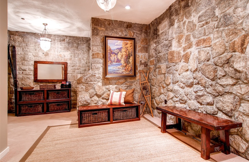 Boot room at Snowpine Lodge.