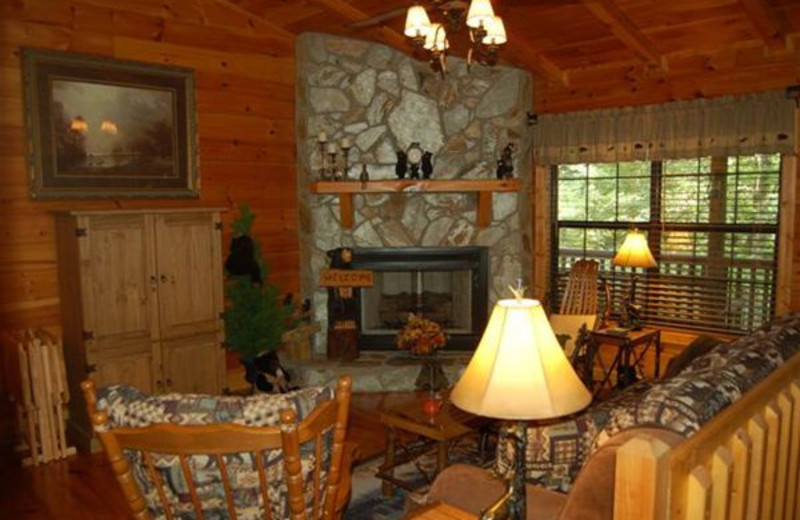 Cabin living room at Avenair Mountain Cabins.