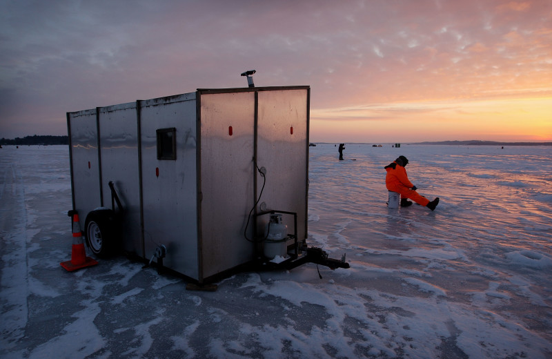 Ice fishing at Zippel Bay Resort.