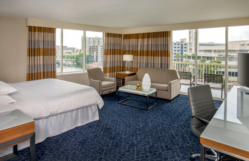 Guest room at Sheraton Tampa Riverwalk Hotel.