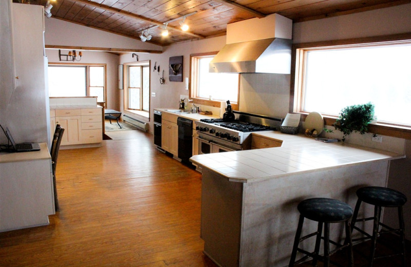 Saranac Suite kitchen at Ampersand Bay Resort. Great for family reunions and gatherings.