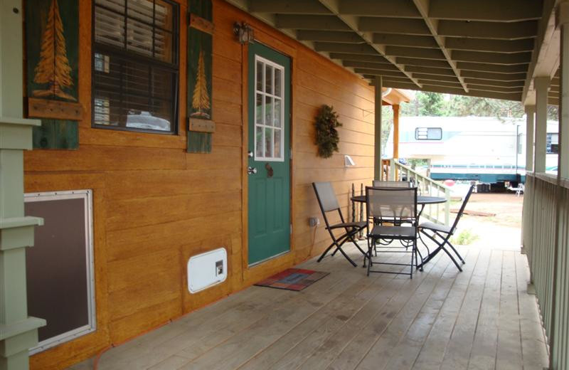 Cabin deck at Bristlecone Lodge.