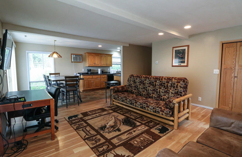 Cabin living room at Sand Lake Resort.