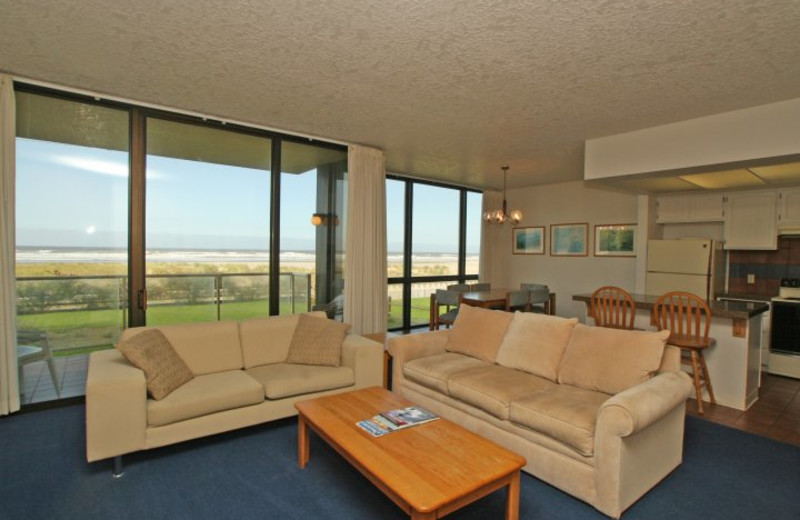 Condo living room at Sand & Sea Condominums. 