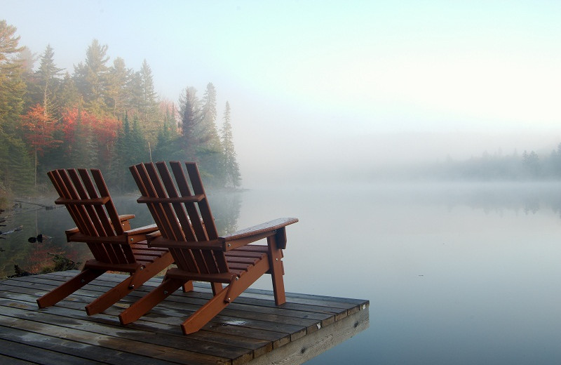 Lake view in fog at Algonquin Eco-Lodge.