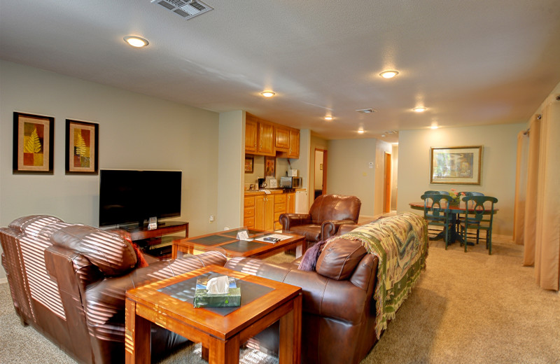 Cabin living room at Morrison's Rogue River Lodge.