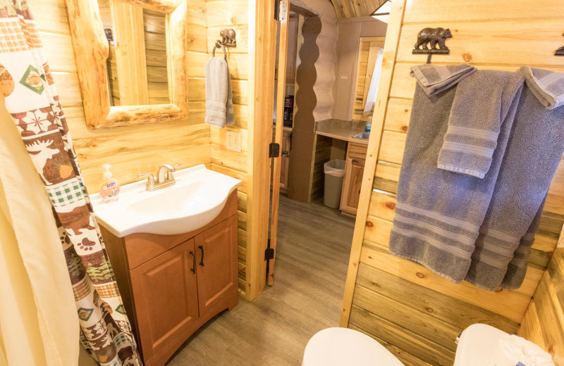 Cabin bathroom at Pine River Lodge.