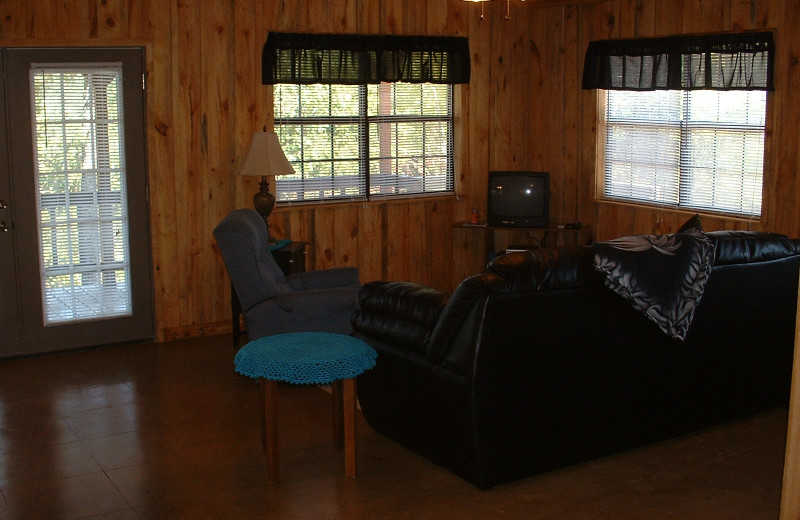 Hillside Cabin living room at Heath Valley Cabins.
