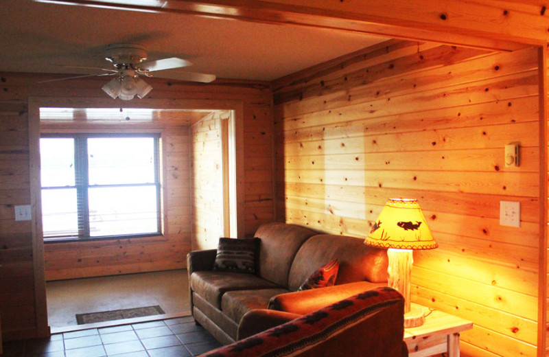 Cabin living room at Auger's Pine View Resort.