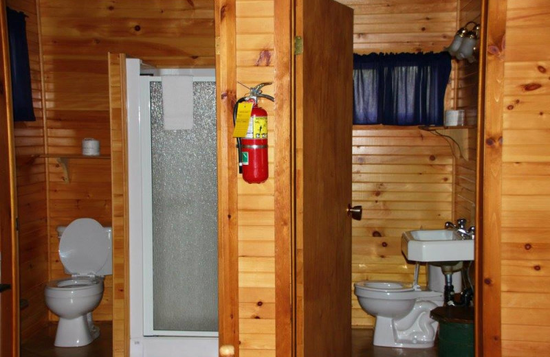 Cabin bathroom at Fernleigh Lodge.