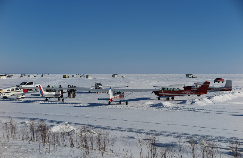 Ice fishing at Twin Pines Resort.