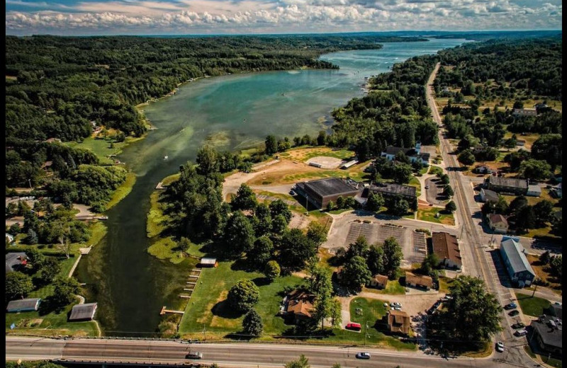 Aerial view of Lake Leelanau Narrows Resort.