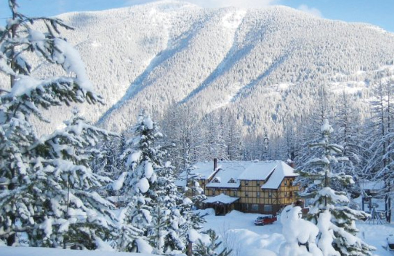 Snow covered landscape at Izaak Walton Inn.