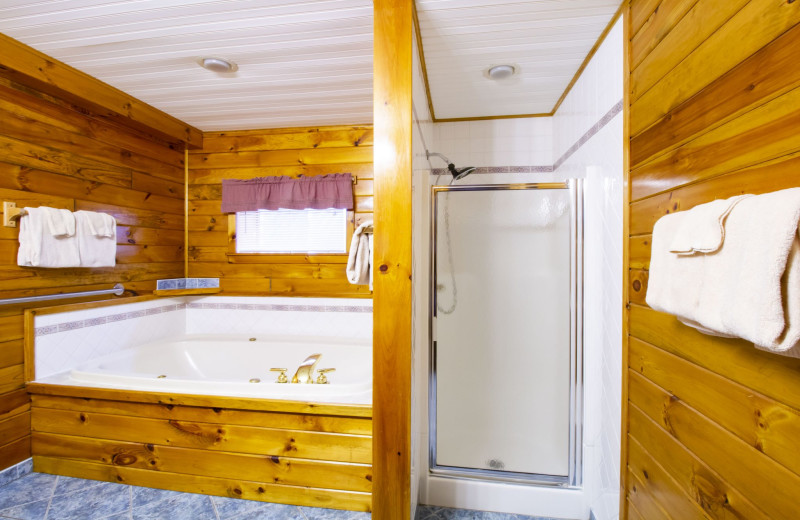 Cabin bathroom at Trout House Village Resort.