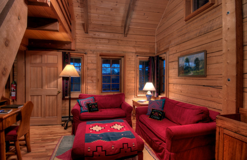 Cabin living room at The Home Ranch.