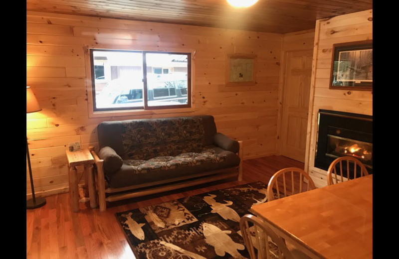Cabin living room at Timber Trail Lodge.