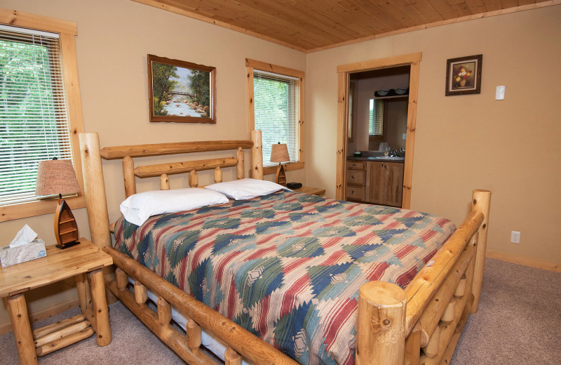Cabin bedroom at Skyport Lodge.