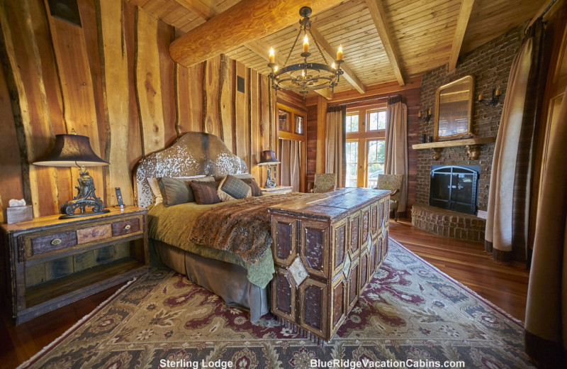 Cabin bedroom at Blue Ridge Vacation Cabins. 