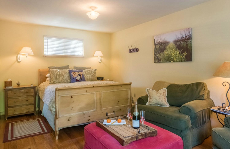 Cottage bedroom at Aurora Park Cottages.