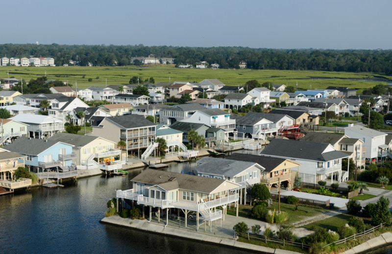 Aerial view of rentals at Barefoot Resort Rentals.