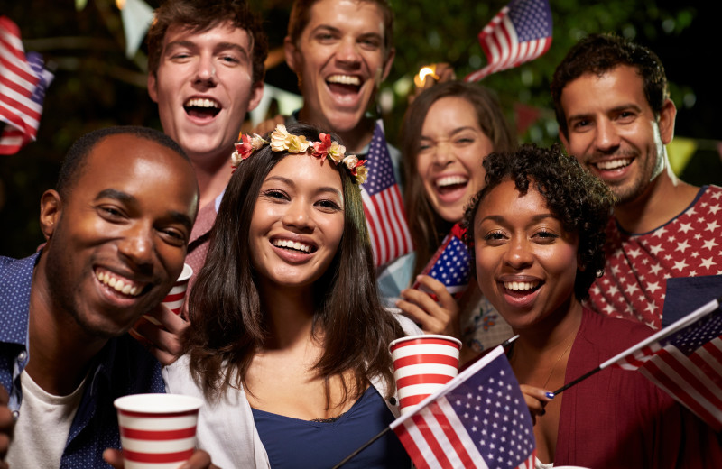 Group celebrating 4th of July at Acadia Cottage Rentals.