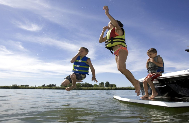 Jumping in the lake at Lakeway Resort and Spa.