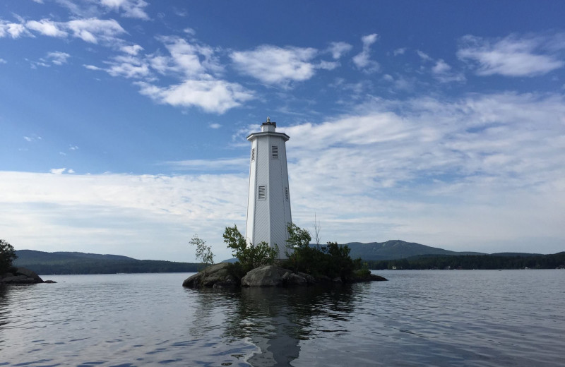 Harbor lighthouse at Sunapee Harbor Cottages.