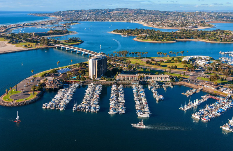 Aerial view of Hyatt Regency Mission Bay Spa and Marina.