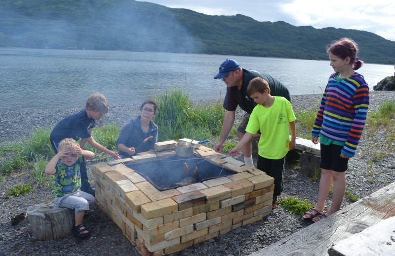 Bonfire at Zachar Bay Lodge.