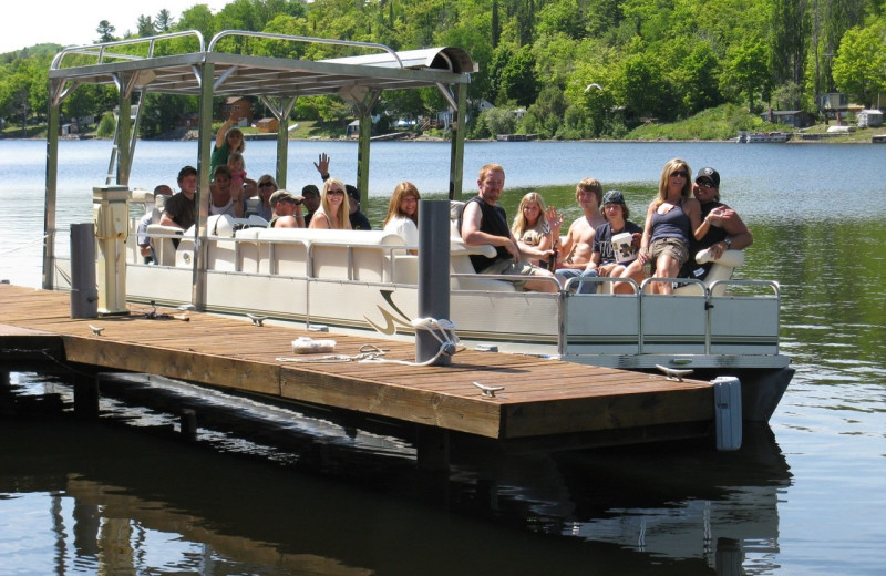 Pontoon on the lake at Lac La Belle Lodge.