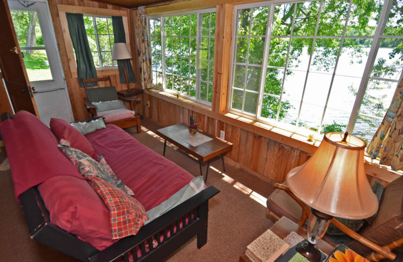 Cabin living room at Barker Lake Lodge.