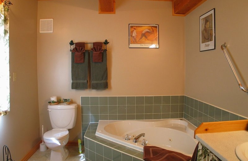 Cabin bathroom at Windermere Creek Bed & Breakfast Cabins.