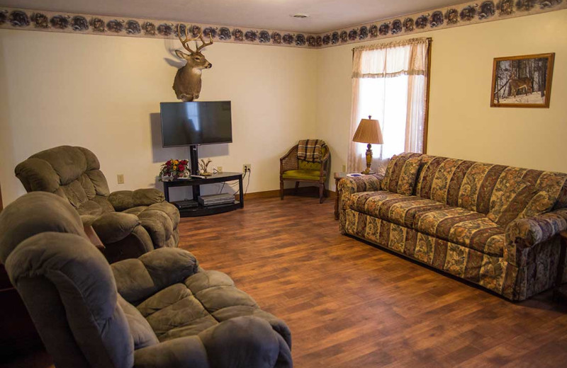 Cabin living room at Willowbrook Cabins.