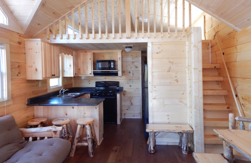 Cabin interior at Yogi Bear's Jellystone Park Gardiner.
