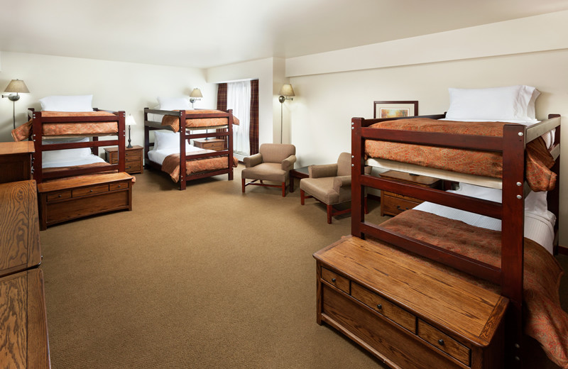 6 beds total (3 bunk sets) with Complete Bathroom, TV, No Mountain View at Alta's Rustler Lodge.