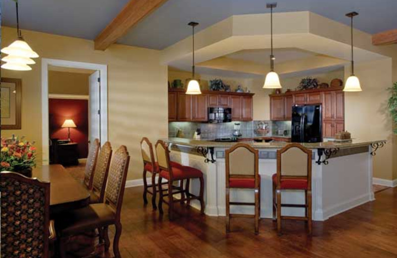 Vacation rental kitchen and dining room at Wyndham Vacation Resorts Shawnee Village.